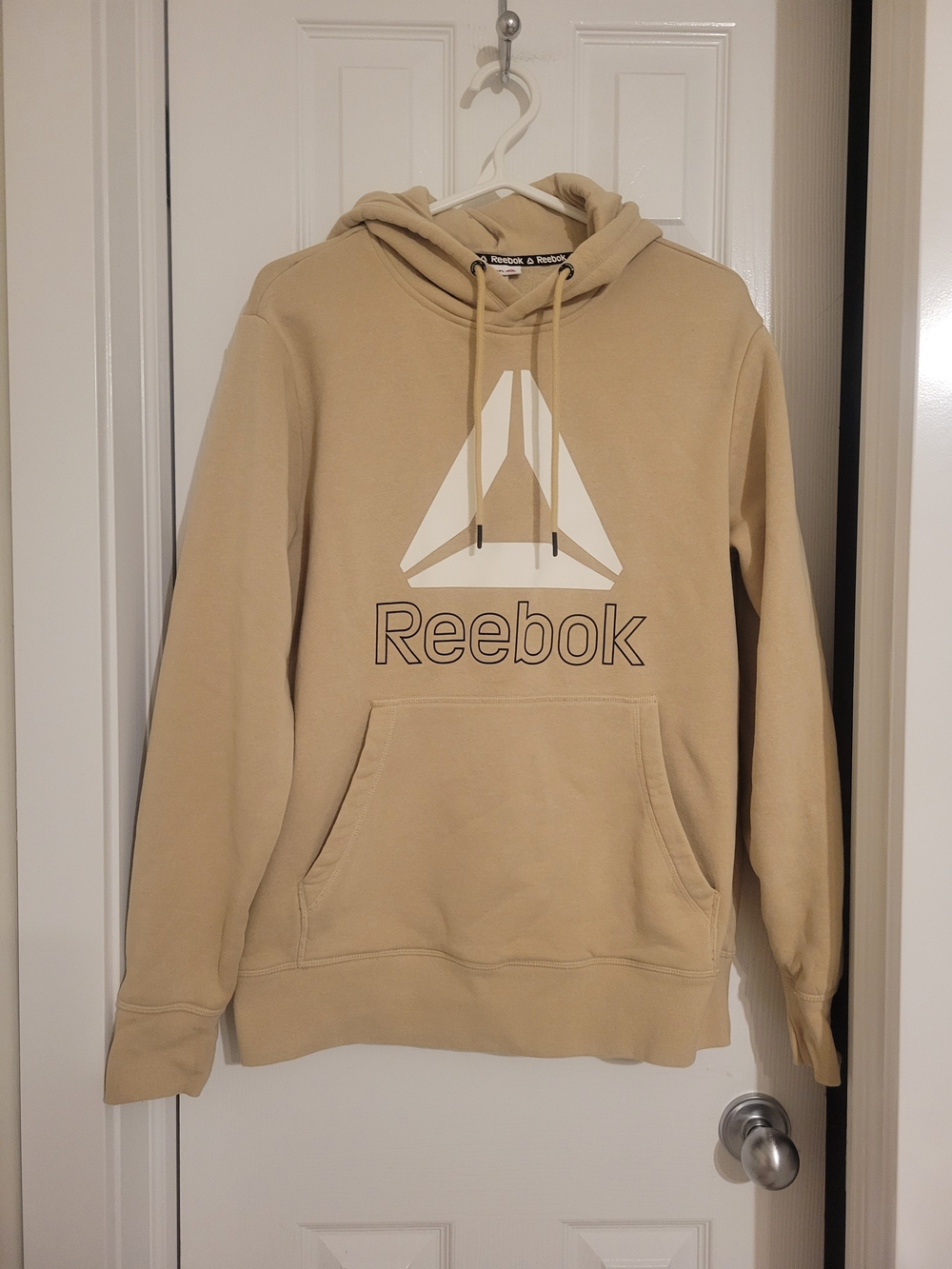 Reebok Men's Tan Crewneck Hoodie with White Logo Size S